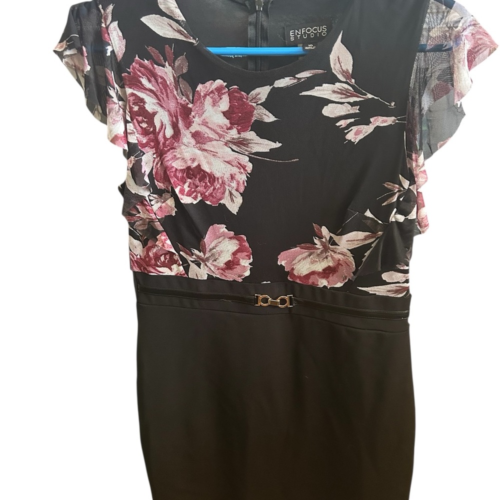 Enfocus Studio Black and Pink Floral Dress
